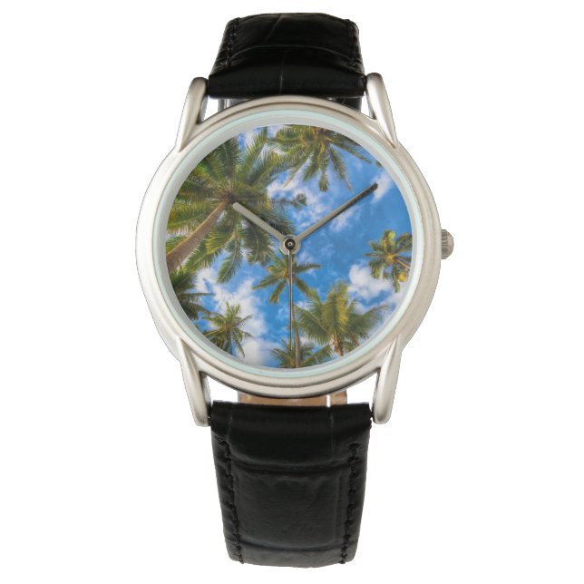 Tropische Strände | Palmen auf blauem Himmel Armbanduhr (Vorderseite)