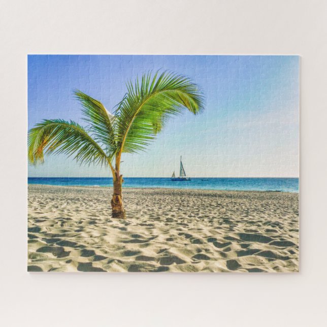 Tropische Strände | Segelboot, Palm Tree, Aruba (Horizontal)