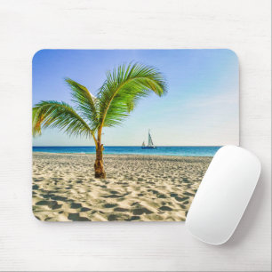 Tropische Strände   Segelboot, Palm Tree, Aruba Mousepad