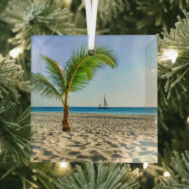 Tropische Strände | Segelboot, Palm Tree, Aruba Ornament Aus Glas (Insitu)