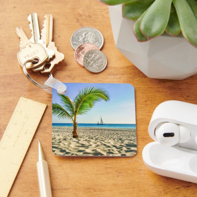 Tropische Strände | Segelboot, Palm Tree, Aruba Schlüsselanhänger (Schreibtisch)