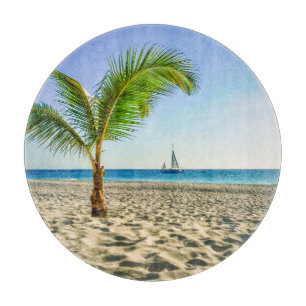 Tropische Strände Segelboot, Palm Tree, Aruba Schneidebrett