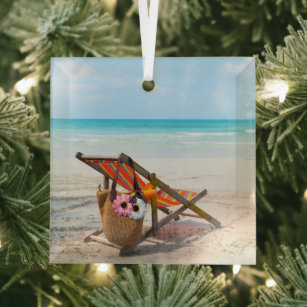 Tropische Strände   Strandstuhl auf Sand Ornament Aus Glas