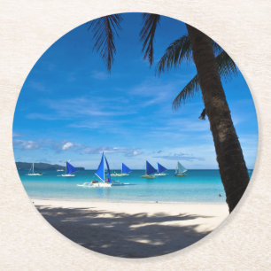 Tropische Strände   White Beach Boracay Philippine Runder Pappuntersetzer