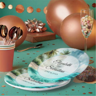 Tropische Strandleinwand Elegante Hochzeit Pappteller