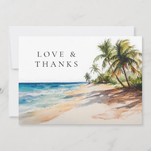 Tropische Strandpalmen Hochzeitsfoto Dankeskarte