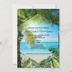 Tropische Strandpalmenblätter Chic Hochzeitseinlad Einladung