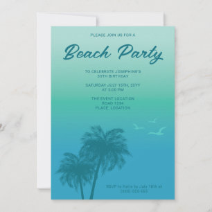Tropische Strandparty Aqua Blaue Palmen Geburtstag Einladung