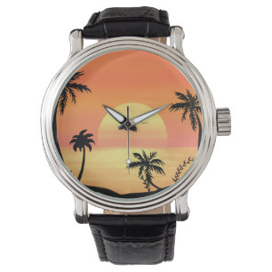 Tropische Strandsonnenuntergang Palmenbaum Silhoue Armbanduhr