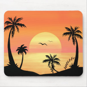 Tropische Strandsonnenuntergang Palmenbaum Silhoue Mousepad