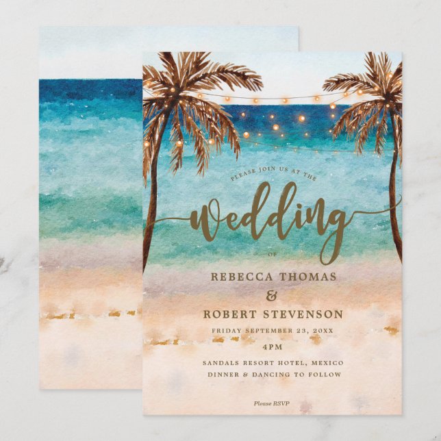 Tropische Strandszene Moderne Hochzeitseinladung Einladung (Vorne/Hinten)