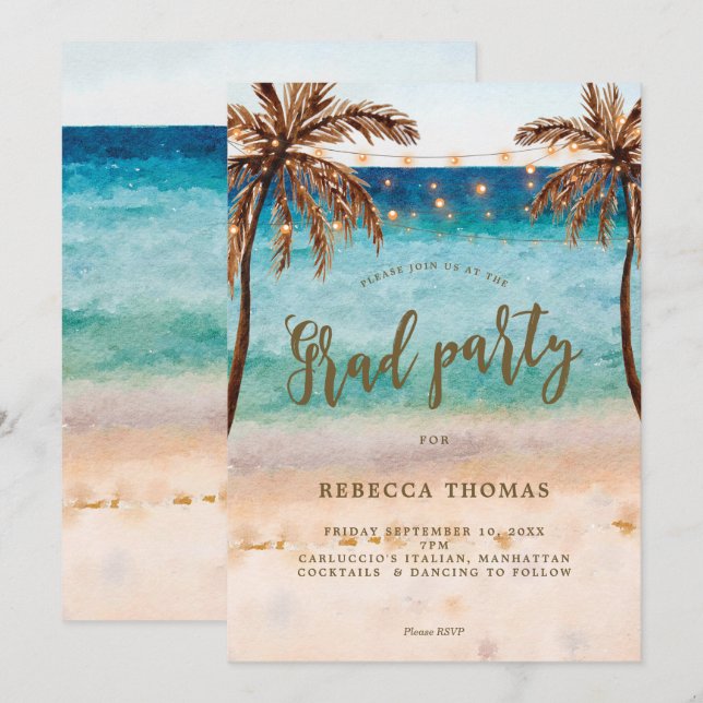 tropische Strandszenen-Abschluss-Party Einladung (Vorne/Hinten)