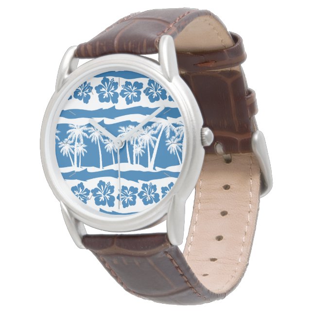 Tropische Streifen aus Palmen Armbanduhr (Schrägansicht)