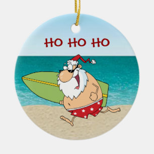 Tropische surfende Sankt-Weihnachtsverzierung Keramikornament