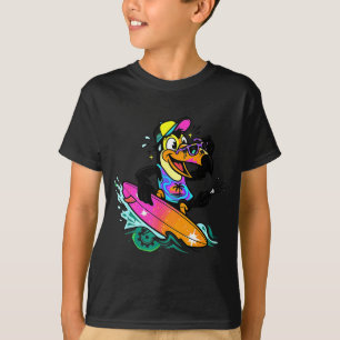 Tropische Surfer-Tukan-Strandvogel-Illustration Re T-Shirt