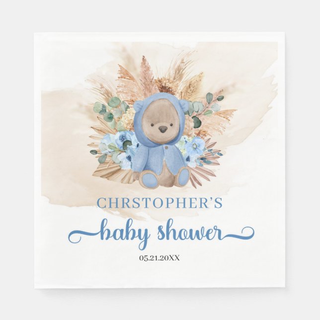 Tropische Teddybär Pampas Gras Babydusche Serviette (Vorderseite)