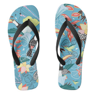 Tropische Textur mit Toucans und Hummingvögeln Flip Flops