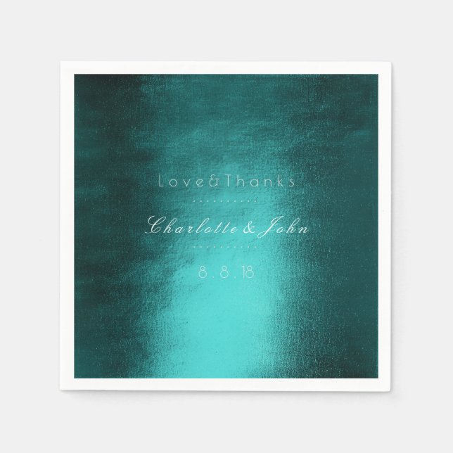 Tropische Tiefgrüne Minimal Aquamarine Metallische Serviette (Vorderseite)