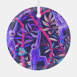 Tropische Tiere: blaues Affenmuster. Ornament Aus Glas