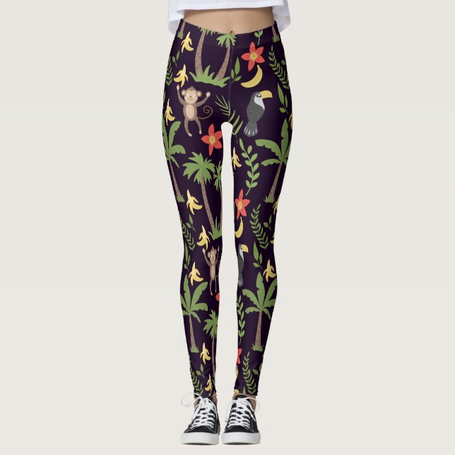 Tropische Tiere nahtlos Muster Affe & Makaw Leggings (Vorderseite)
