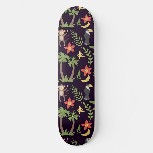 Tropische Tiere nahtlos Muster Affe & Makaw Skateboard (Vorderseite)
