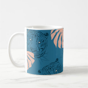 Tropische Tiger-Blätter Deep Blue Kaffeetasse