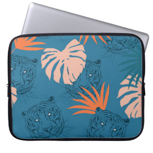 Tropische Tiger-Blätter Deep Blue Laptopschutzhülle