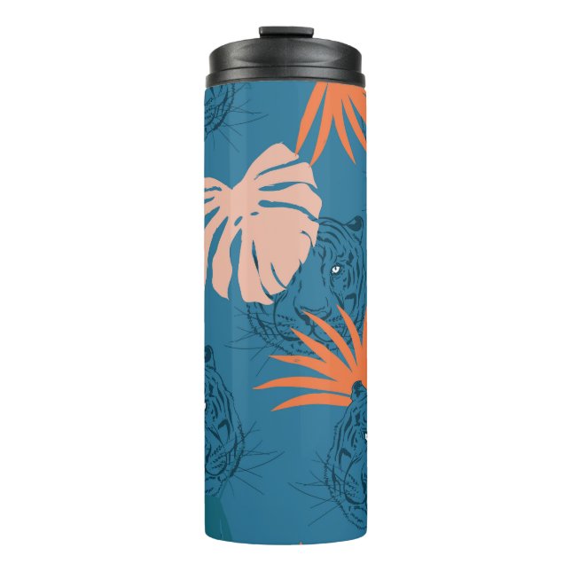 Tropische Tiger-Blätter Deep Blue Thermosbecher (Vorderseite)