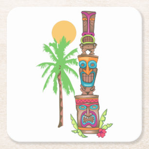 Tropische Totem-Szene Rechteckiger Pappuntersetzer