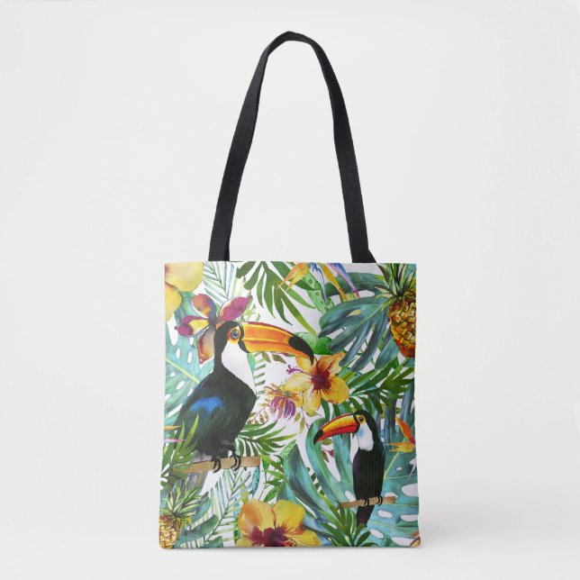 Tropische Toucan Paradies-Palmen-Ananas modern Tasche (Vorderseite)