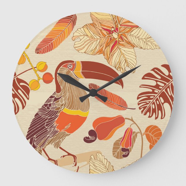 Tropische Toucans: Exotisches Nahtloses Design Große Wanduhr (Vorderseite)