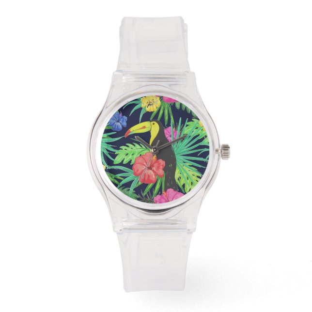 Tropische Tukane und Blätter Regenwald Armbanduhr (Vorderseite)