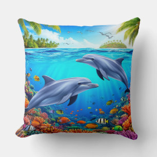 Tropische Unterwasserszene mit Delfinen Kissen