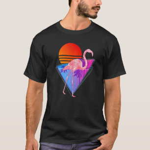 Tropische Vaporwave Retro Palmen Bird Pink Fla T-Shirt