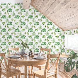 Tropische Vegetation auf weißem Muster Tapete