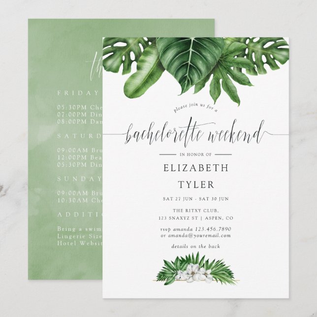 Tropische Vegetation Bachelorette Einladung (Vorne/Hinten)