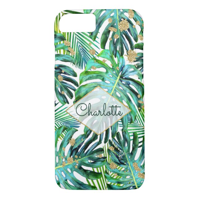 Tropische Vegetation Gold Glitzer Leaf Muster Case-Mate iPhone Hülle (Rückseite)