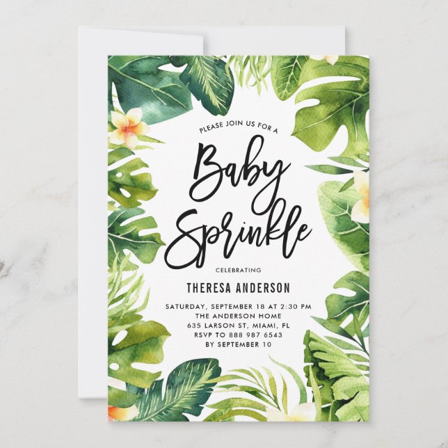 Tropische Vegetation & Plumeria Baby Sprinkle Dusc Einladung (Vorderseite)
