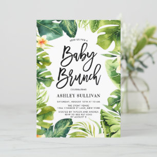 Tropische Vegetation und Plumeria Baby Shower Brun Einladung