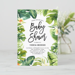 Tropische Vegetation und Plumeria Babydusche Einladung
