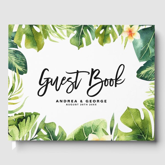 Tropische Vegetation und Plumeria Frame Wedding I Gästebuch (Vorderseite)