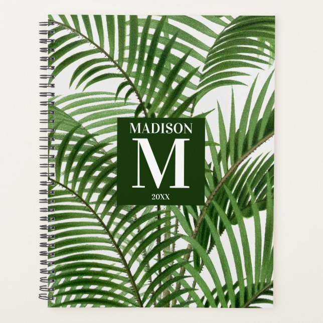 Tropische Vegetation Wasserfarbenpalme Mit Monogra Planer (Vorderseite)