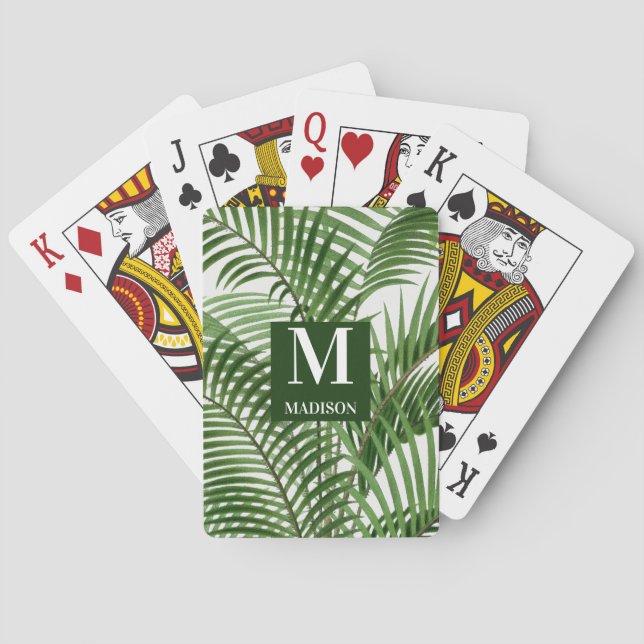 Tropische Vegetation Wasserfarbenpalme Mit Monogra Spielkarten (Rückseite)