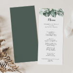 Tropische Vegetation Weißer Blumenkalligraphie Abe Menükarte<br><div class="desc">Diese Karte aus weißer,  tropischer Vegetation und weißer,  blumenkalligrafischer Kalligrafie ist perfekt für eine rustikale Hochzeit. Die Einrichtung besteht aus grünen Palmenbouquets mit hübschen weißen Blume. Dieses Menü kann für Hochzeitsempfang,  Probe Dinner,  Brautparty oder jede Veranstaltung verwendet werden.</div>