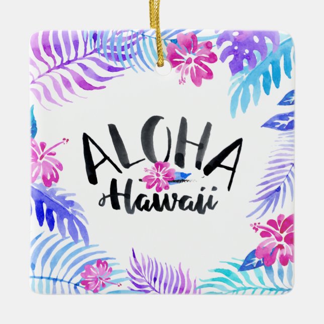 Tropische | Verzierung Aquarell-Aloha Hawaiis Keramikornament (Vorderseite)