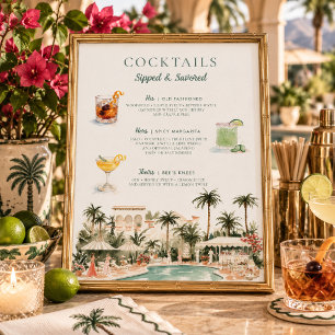 Tropische Villen-Aquarell-Signature-Cocktails Poster