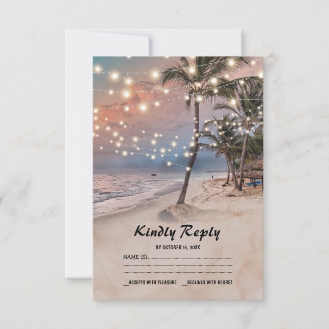 Tropische Vintage Beach Lights Hochzeit RSVP (Vorderseite)