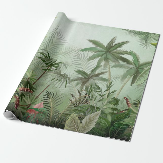Tropische Vintage botanische Landschaftsdarstellun Geschenkpapier (Ungerollt)
