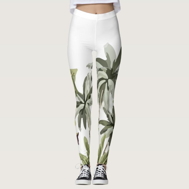 Tropische Vintage botanische Palmen Leggings (Vorderseite)