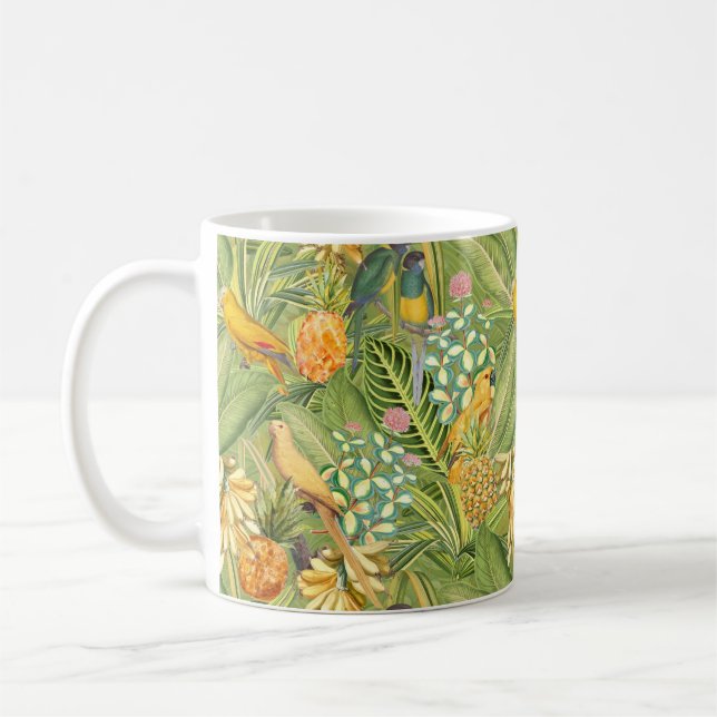 Tropische Vintage Vögel im Dschungelparadies gelb Kaffeetasse (Links)